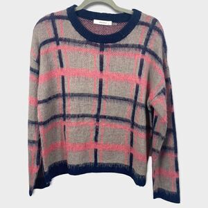 Idem Ditto Plaid Acrylic Navy Pink Soft Sweater